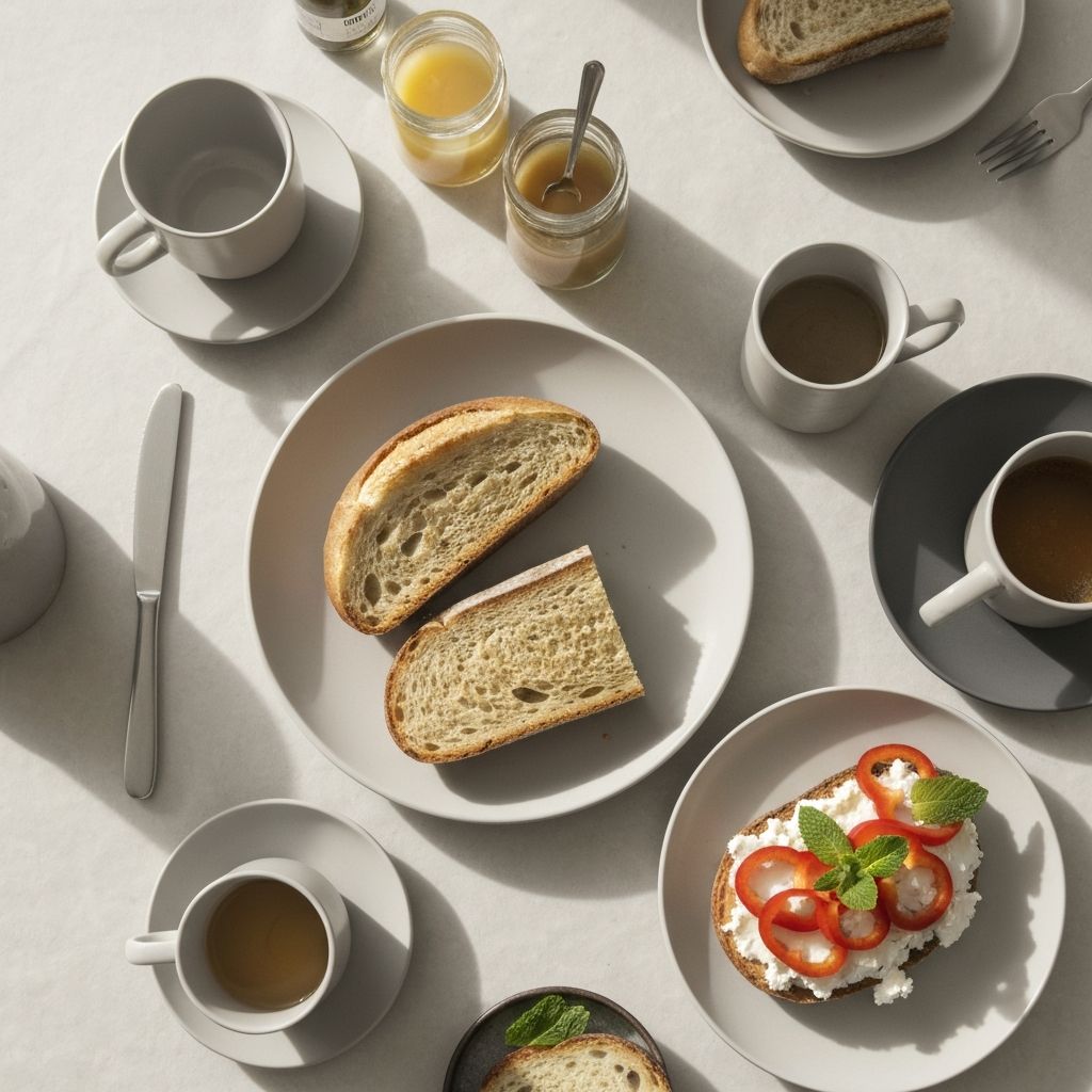 Ontbijttafel met brood en kaas